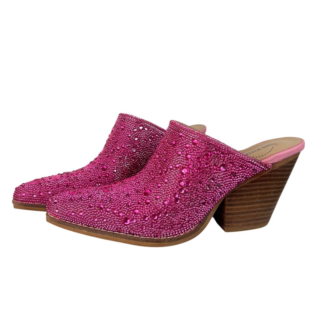ARider Girl Pink Rhinestone Pointed Toe Block Heel Western Mules (Sz 6.5)